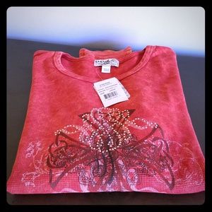 Emerge ... ladies l/s embellished waffle weave top